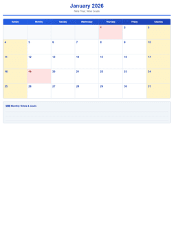 2026 Monthly Calendar (12 Pages) - Page 1