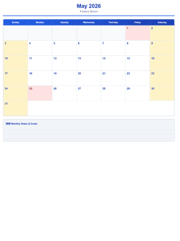 2026 Monthly Calendar (12 Pages) - Page 5