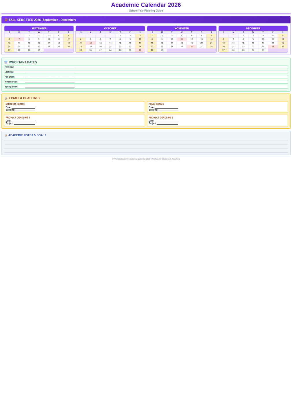 Academic Calendar 2026