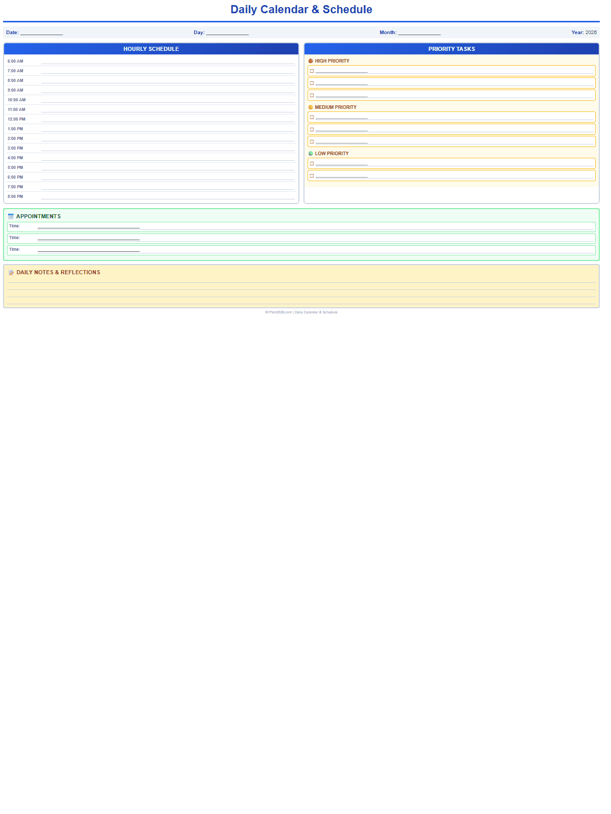 Daily Calendar & Schedule