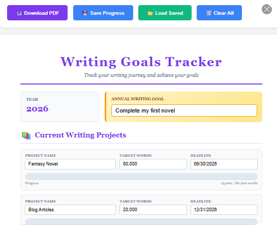 Writing Goals Tracker